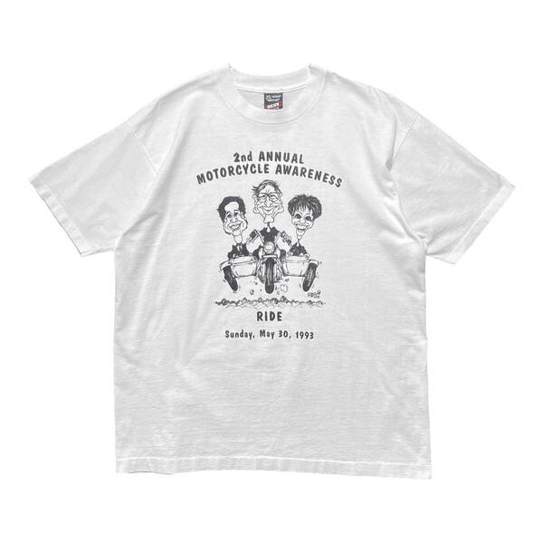 古着 USA製 90S Tシャツ ヴィンテージ モーターサイクル 両面プリント メンズXL ホワイト シングルステッチ BA3975