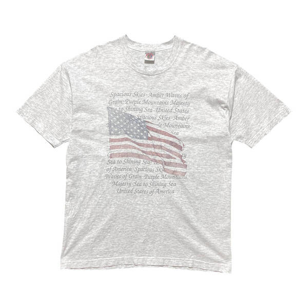 古着 USA製 星条旗 Tシャツ ヴィンテージ プリント グレー メンズXL クルーネック 国旗 BA3871