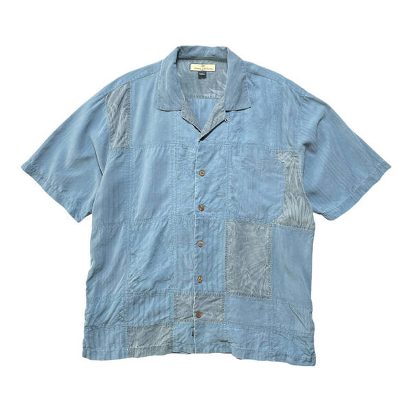 USA 古着 Tommy Bahama トミーバハマ シルク 開襟 キャンプシャツ アロハシャツ ハワイアンシャツ メンズL パッチワーク ジャガード BF3139