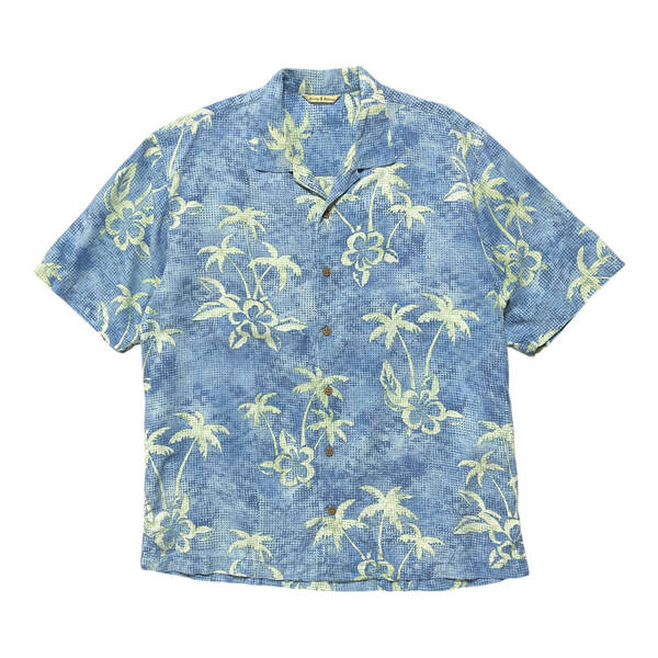 USA 古着 Tommy Bahama トミーバハマ シルク 開襟 キャンプシャツ アロハシャツ ハワイアンシャツ メンズL パームツリー柄 BF3142