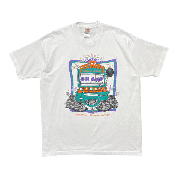古着 USA製 90S ラスベガス スロットマシン Tシャツ ヴィンテージ プリント ホワイト メンズXL クルーネック シングルステッチ BA3883
