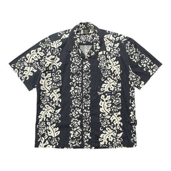90S USA製 TRIPLE CROWN by VANS バンズ トリプルクラウン コットン 開襟 アロハシャツ ハワイアンシャツ メンズXL ブラック 古着 BF3152