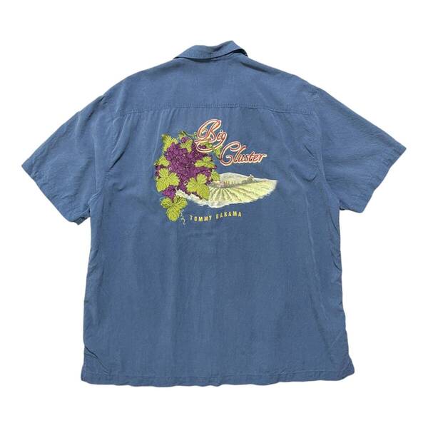 USA 古着 トミーバハマ Tommy Bahama シルク アロハシャツ キャンプシャツ 開襟 刺繍 ブドウ畑 ネイビー メンズXL 大きいサイズ BF3196