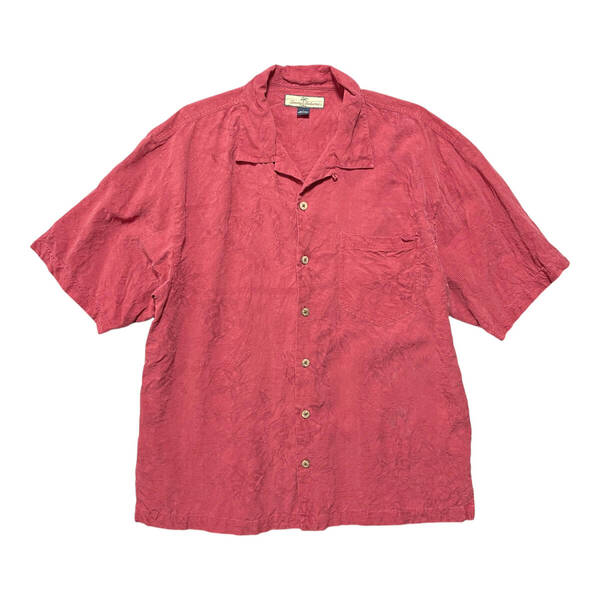 USA 古着 Tommy Bahama トミーバハマ シルク ジャガード 開襟 キャンプシャツ アロハシャツ ハワイアンシャツ メンズL レッド系 BF3175
