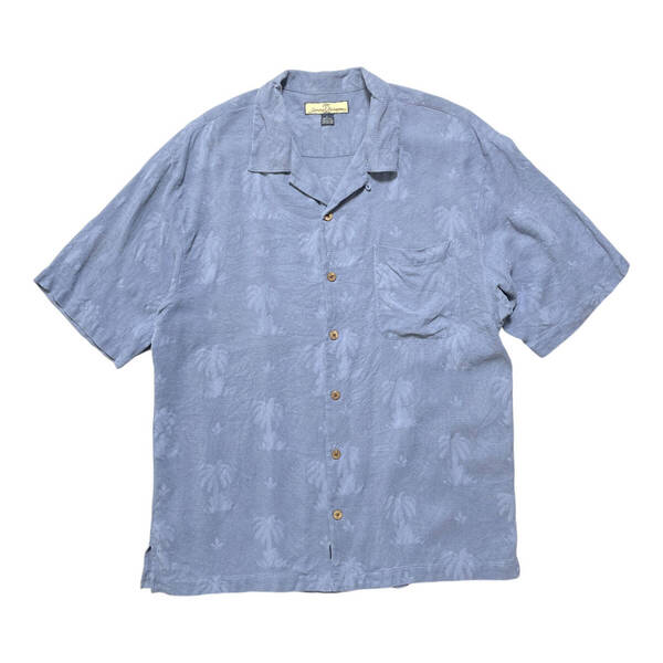 USA 古着 Tommy Bahama トミーバハマ シルク ジャガード 開襟 キャンプシャツ アロハシャツ ハワイアンシャツ メンズL 薄ネイビー系 BF3183
