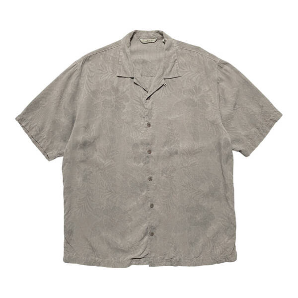 USA 古着 Tommy Bahama トミーバハマ シルク ジャガード 開襟 キャンプシャツ アロハシャツ ハワイアンシャツ メンズL 薄ブラウン系 BF3218