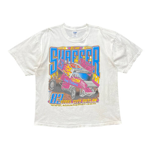 USA 古着 レーシング Tシャツ 両面プリント ホワイト メンズXL クルーネック モータースポーツ BA3891