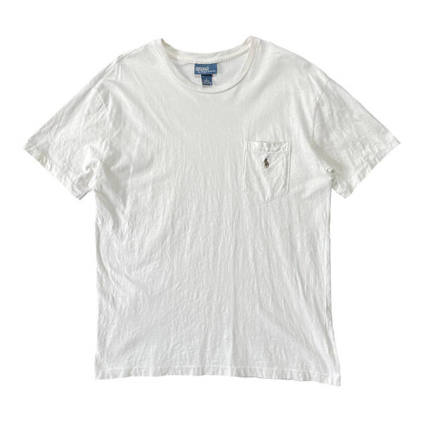 USA 古着 POLO Ralph Lauren ポロラルフローレン Tシャツ ワンポイント ポケT 刺繍 ロゴ ホワイト BA3895