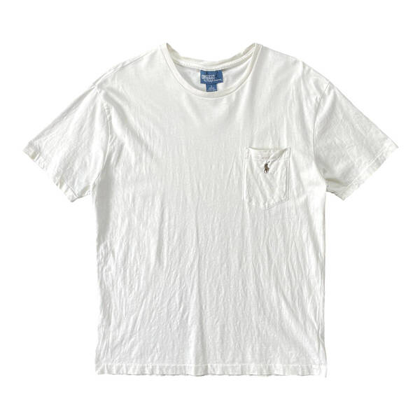 USA 古着 POLO Ralph Lauren ポロラルフローレン Tシャツ ワンポイント ポケT 刺繍 ロゴ ホワイト メンズS BA3896