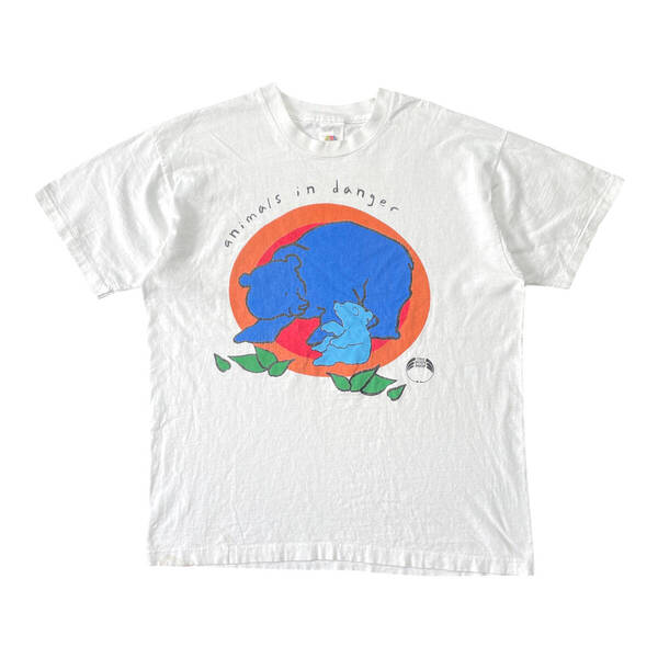 古着 USA製 90S THE BODY SHOP ボディショップ Tシャツ ヴィンテージ 企業系 アニマルプリント ホワイト メンズXL シングルステッチ BA3906