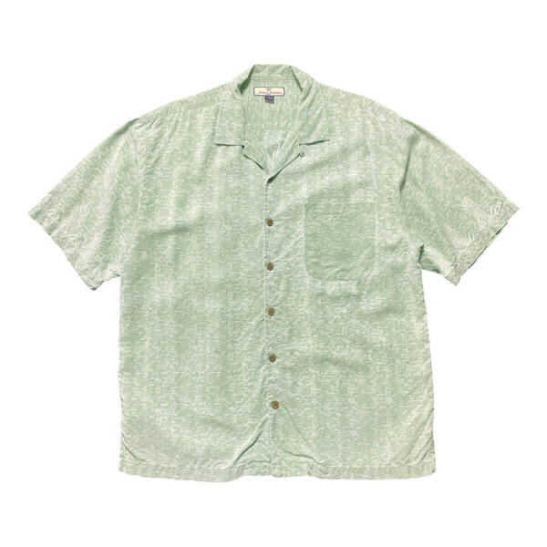 USA 古着 Tommy Bahama トミーバハマ シルク ジャガード 開襟 アロハシャツ キャンプシャツ パイナップル柄 メンズL グリーン系 BF3280