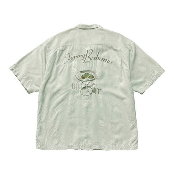 USA 古着 Tommy Bahama トミーバハマ シルク 開襟 キャンプシャツ アロハシャツ ハワイアンシャツ カクテル 刺繍プリント メンズXL BF3282