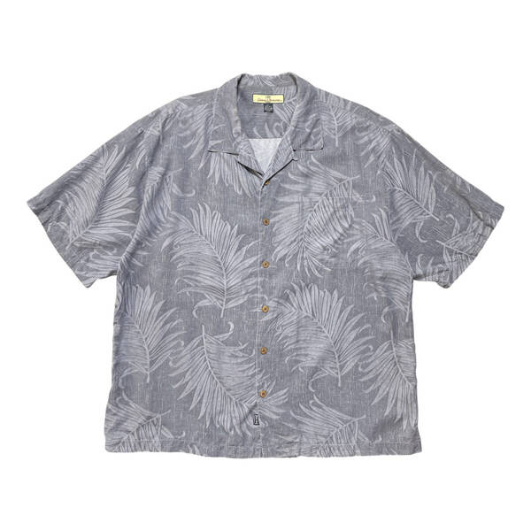 USA 古着 Tommy Bahama トミーバハマ シルク ジャガード 開襟 アロハシャツ キャンプシャツ リーフ バンブー柄 メンズXL グレー BF3287