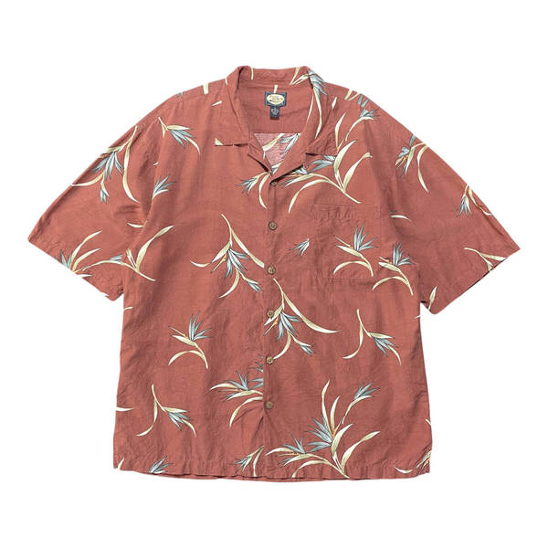 USA 古着 Tommy Bahama トミーバハマ レーヨン/コットン 開襟 アロハシャツ キャンプシャツ リーフ柄 メンズXL 薄マルーン BF3318
