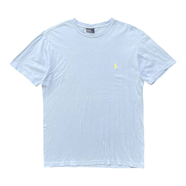 USA 古着 ポロラルフローレン Polo Ralph Lauren Tシャツ ワンポイント 刺繍 ロゴ ライトブルー メンズS クルーネック BA3942