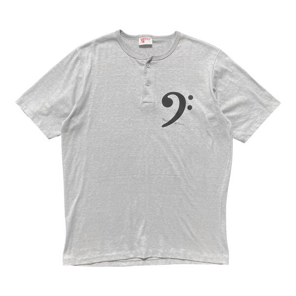 古着 USA製 90S ヘ音記号 Tシャツ ヴィンテージ プリント ヘンリーネック メンズL グレー シングルステッチ シングルステッチ BA3944