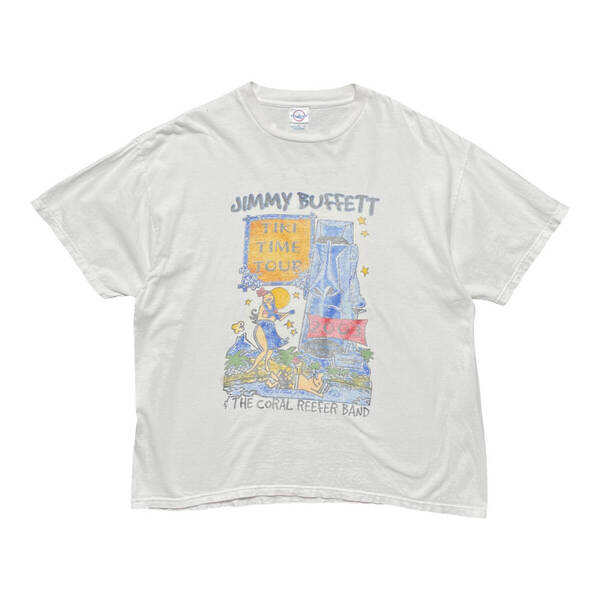 USA 古着 ジミーバフェット Tシャツ カントリーミュージック プリント ホワイト メンズXL クルーネック ロックT バンT BA4064