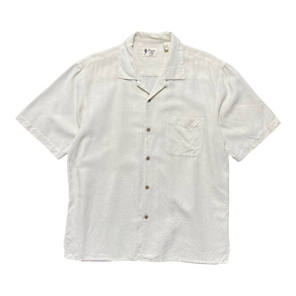USA 古着 Vintage Silk ヴィンテージシルク シルク 開襟 ビーチシャツ 半袖シャツ アロハシャツ 無地 メンズL ホワイト系 BF3321