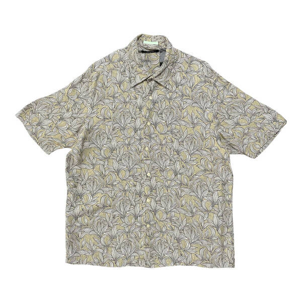 USA 古着 CLAIBORNE クレイボーン レーヨン/ビスコース アロハシャツ ハワイアンシャツ 総柄 メンズM ベージュ BF3330