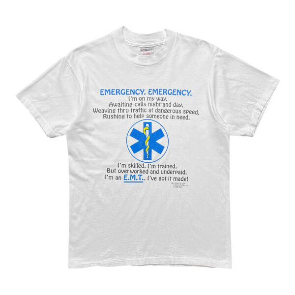 USA 古着 ONEITE 90S 救急救命士 Tシャツ ロゴ プリント ホワイト メンズM シングルステッチ クルーネック 白 BA4005
