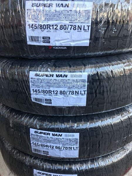 25年製!送料込み!全国一律16500円! 145/80R12 80/78 ヨコハマタイヤY356スーパーバン新品4本セット145R12 6PRラップ巻き軽トラ軽バン