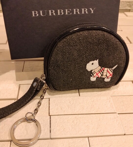 匿名配送込み 美品 バーバリー BURBERRY デニム ポーチ コインケース 財布 小銭入れ テリア 犬 キーホルダー