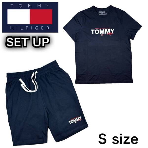 トミーヒルフィガー セットアップ 09T4509/09T4501 ネイビー Sサイズ トップス 半袖Tシャツ ボトムス ハーフパンツ 部屋着 2点セット 新品