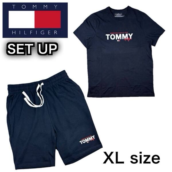 トミーヒルフィガー セットアップ 09T4509/09T4501 ネイビー XLサイズ トップス 半袖Tシャツ ボトムス ハーフパンツ 部屋着 2点セット 新品