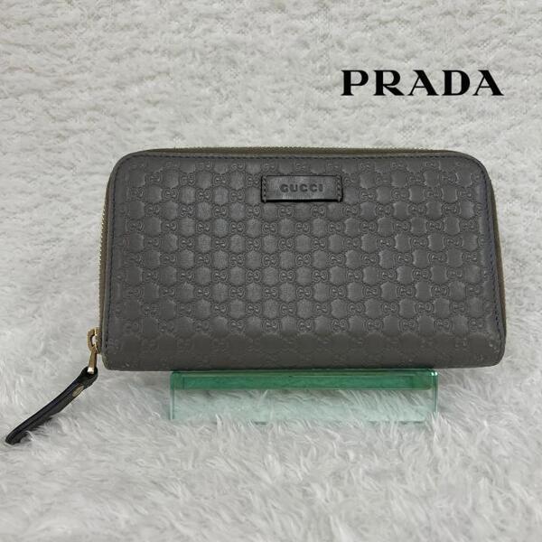 《美品》GUCCI グッチ 長財布 マイクログッチシマラウンドファスナー グレー