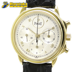 Piaget gbena- хронограф 15978 ручной завод серебряный K18 оригинальный хвост таблеток кожа ремень Cal.P1874 замечательная вещь ломбард Amagasaki б/у PIAGET