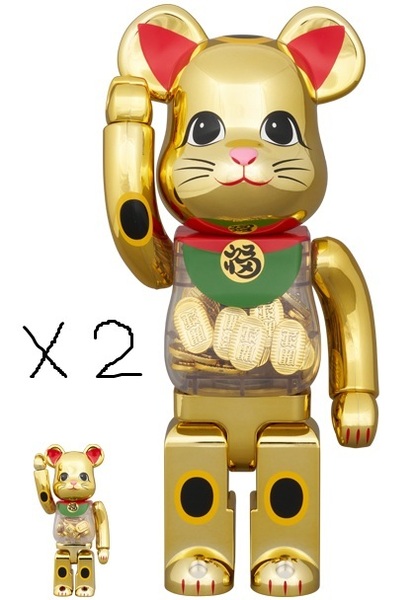 MEDICOM TOY 東京ソラマチ店 招き猫 小判 開運 弍 金メッキ 100% & 400% ×2体 メディコム・トイ