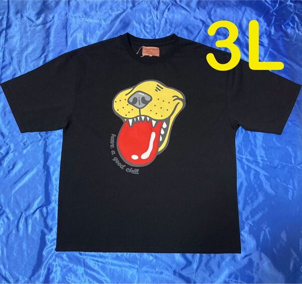 CORISCO コリスコ ブラック色 犬ベロ柄 半袖Tシャツ 男女兼用3L