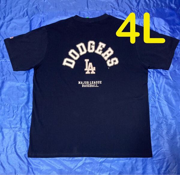 MLB ドジャース ネイビー色 前後ロゴ 半袖Tシャツ メンズ大きいサイズ 4L