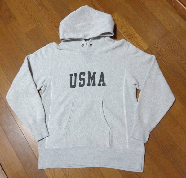 染込み/M/BEAMSビームス×Championチャンピオン/別注コラボ/USMA/米陸軍士官学校/リバースウィーブ/スウェットパーカー/グレー/Vガゼット