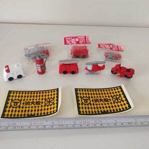 ★未使用に近い★【消防 はたらくくるま】かわいい消しゴム8個(内、未開封3個)・消火栓ステッカー2枚
