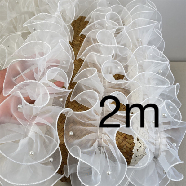 パール付きレース フリルレース オーガンジー 白 幅11cm 長さ2m 手芸