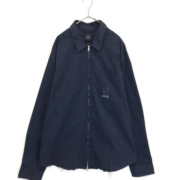 KZ8525★A/X ARMANI EXCHANGE : Wジップ ルーズフィット ポケットシャツ★XL★ネイビー 長袖 コットン ジャケット