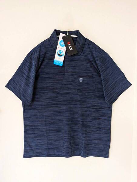 【新品】タグつき ☆MR.VAN ミスターヴァン 半袖ポロシャツ メンズLL XL ネイビー 吸湿速乾素材 サラッと 爽やか ゴルフ カジュアル バン