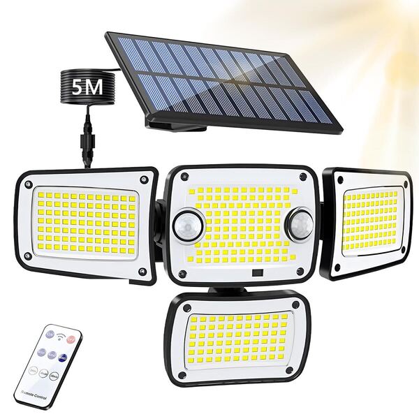 ソーラーライト 屋外 LED 人感センサー 分離型 自動点灯 壁掛け 防水 4面発光 ガーデン 玄関 リモコン付き 防犯