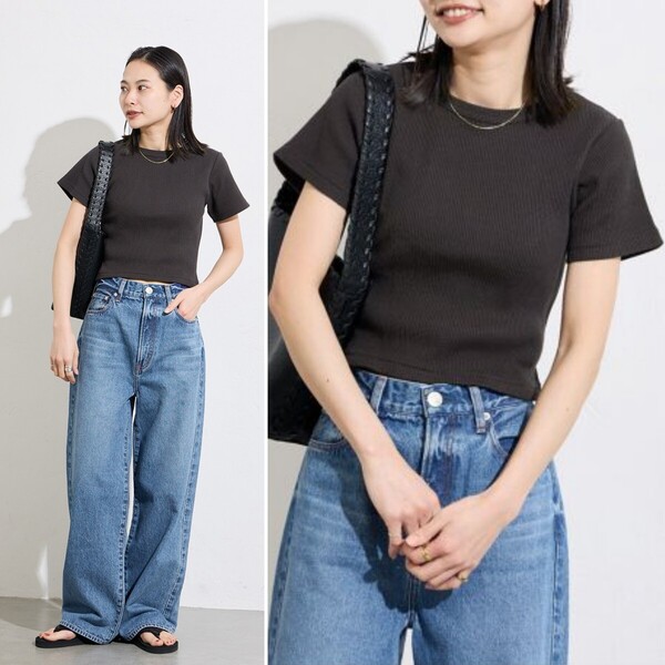 2024SS★美品★別注【HEALTH KNIT/ヘルスニット】×JOURNALSTANDARD リブクロップドTシャツ 定価8,140円 ブラック 春 夏 ジャーナル