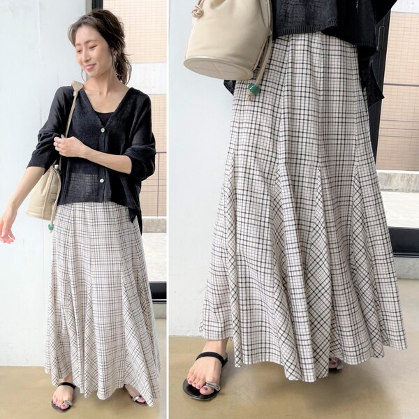 美品★Spick & Span チェックマキシフレアスカート 定価18,700円 ナチュラル 春 夏 秋 晩夏 ロングスカート カジュアル スピック&スパン
