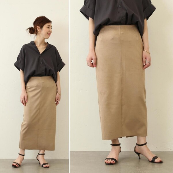 美品★Spick & Span フェイクスエードストレッチタイトスカート 定価10,780円 ベージュ スピック&スパン 春 夏 秋 冬 オフィス 通勤