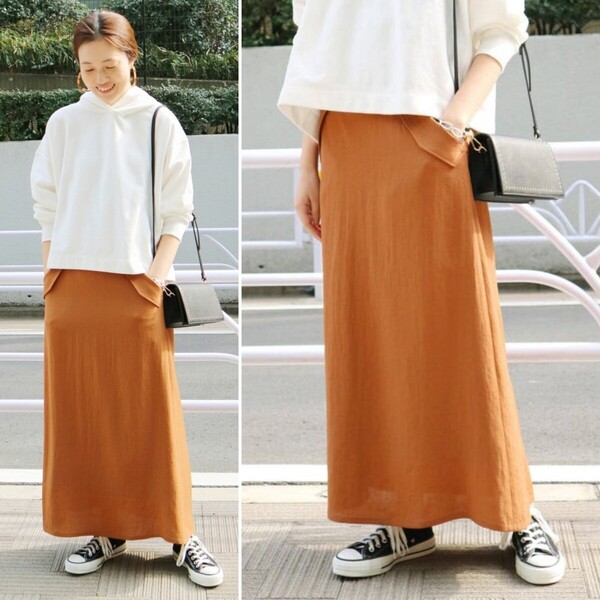 春夏物★美品★SLOBE IENA TAリネンライク フレアロングスカート 定価13,200円 キャメル スローブイエナ オフィス 通勤 カジュアル