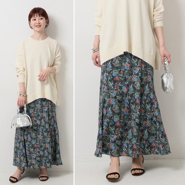 春夏物★美品★Spick&Span ボタニカルマーメイドスカート 定価17,600円 紺 スピック&スパン ロングスカート フラワー 花柄 オフィス 通勤