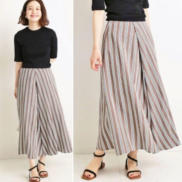 夏物★美品★IENA シアーランダムフレアスカート 定価15,400円 ストライプ イエナ ロングスカート カジュアル オフィス 通勤