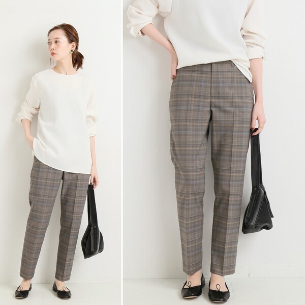 美品★IENA メランジスティックパンツ 定価15,400円 グレー 春 秋 冬 晩夏 オフィス 通勤 カジュアル チェック イエナ 通年 ベイクルーズ