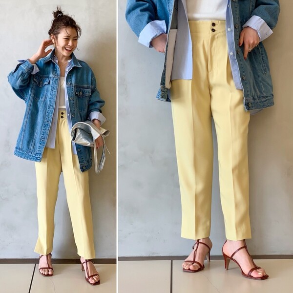 春夏物★美品★Spick & Span ナチュラルストレッチテーパードパンツ 定価14,300円 イエロー スピック&スパン オフィス 通勤 カジュアル