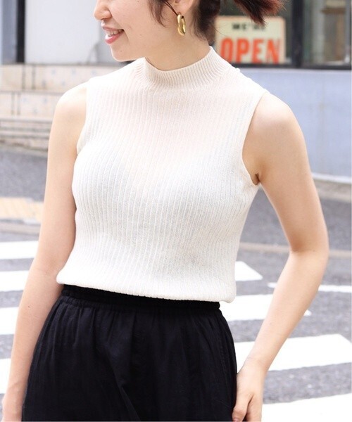 夏物★美品★IENA シアーリブノースリーブプルオーバー 定価12,100円 アイボリー イエナ カジュアル オフィス 通勤 麻 リネン