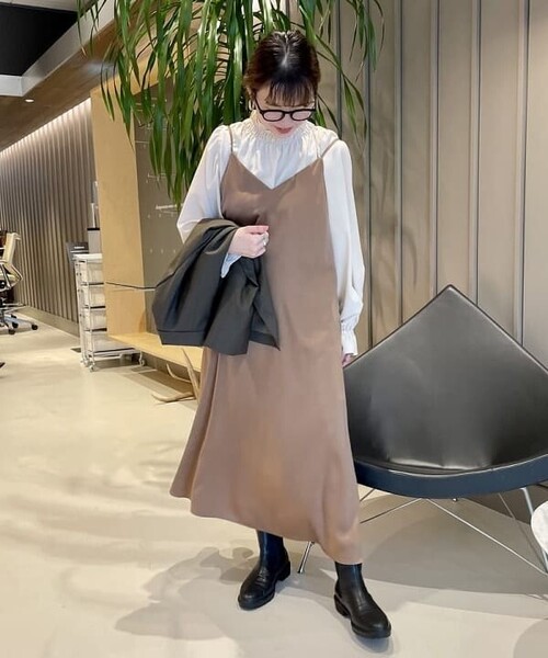 美品★B:MING by BEAMS サテンキャミソールワンピース 定価9,790円 ブラウン ビーミングバイビームス 春 夏秋 冬 ロングワンピース