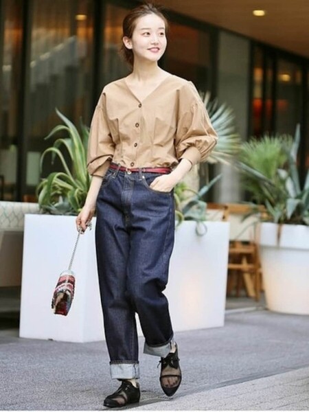 美品★IENA ウエストタックフォルムブラウス 定価15,400円 ベージュ 春 夏 秋 イエナ オフィス 通勤